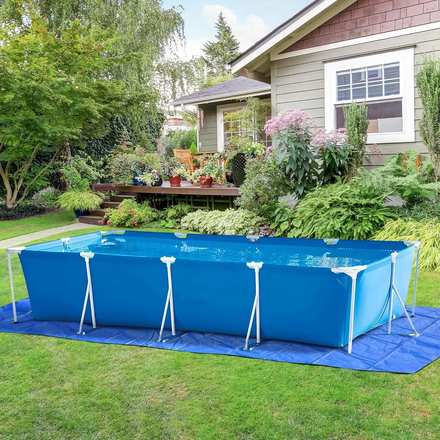 codree 20 x 12 Ft Rectangular Pool Ground Cloths, Waterproof PE Swimming Pool Liner Pad, Heavy Duty Above Ground Pool Mat Protector Tarp with Stakes for Pools Bottom Prevents Punctures