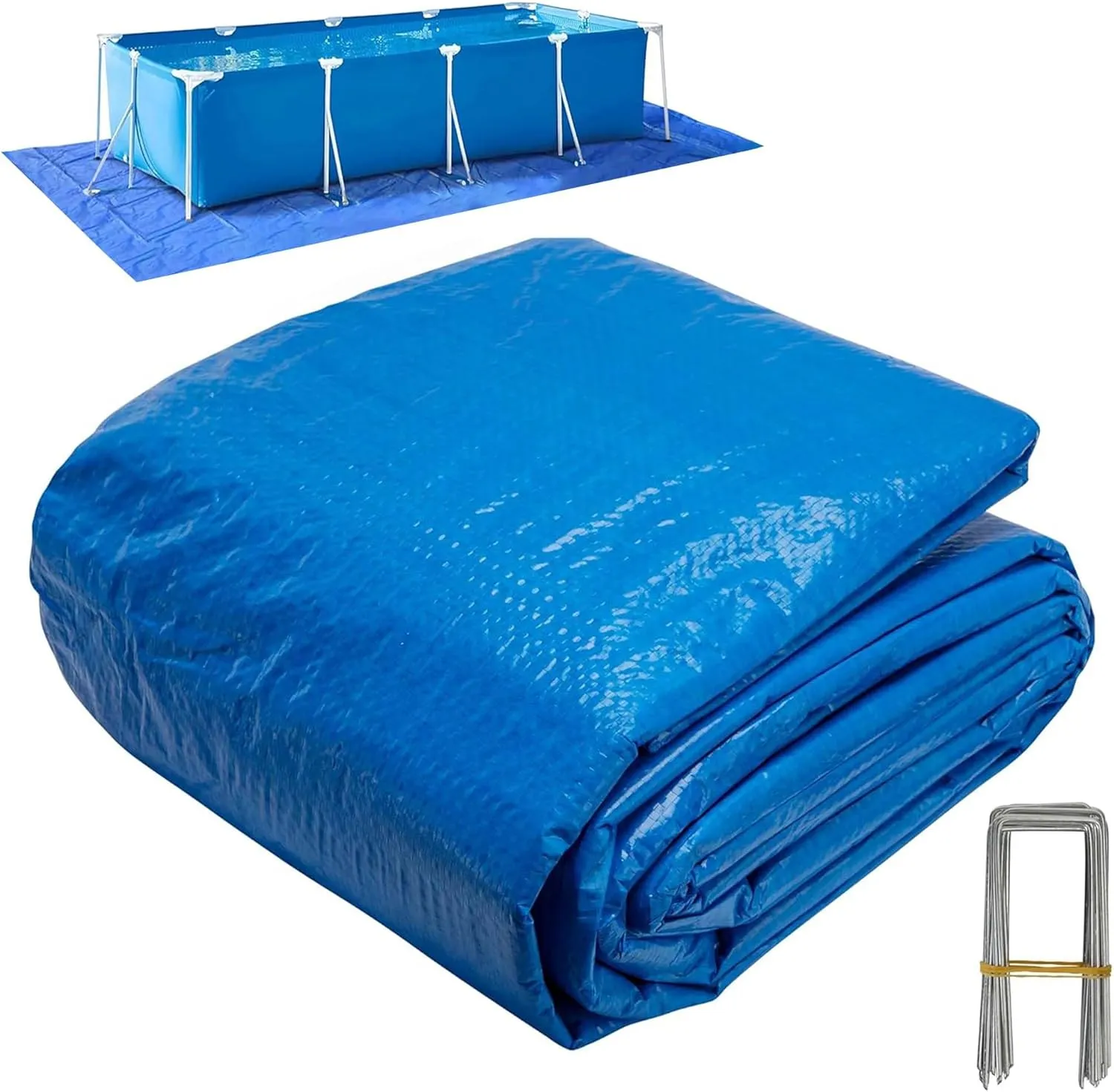 codree 20 x 12 Ft Rectangular Pool Ground Cloths, Waterproof PE Swimming Pool Liner Pad, Heavy Duty Above Ground Pool Mat Protector Tarp with Stakes for Pools Bottom Prevents Punctures