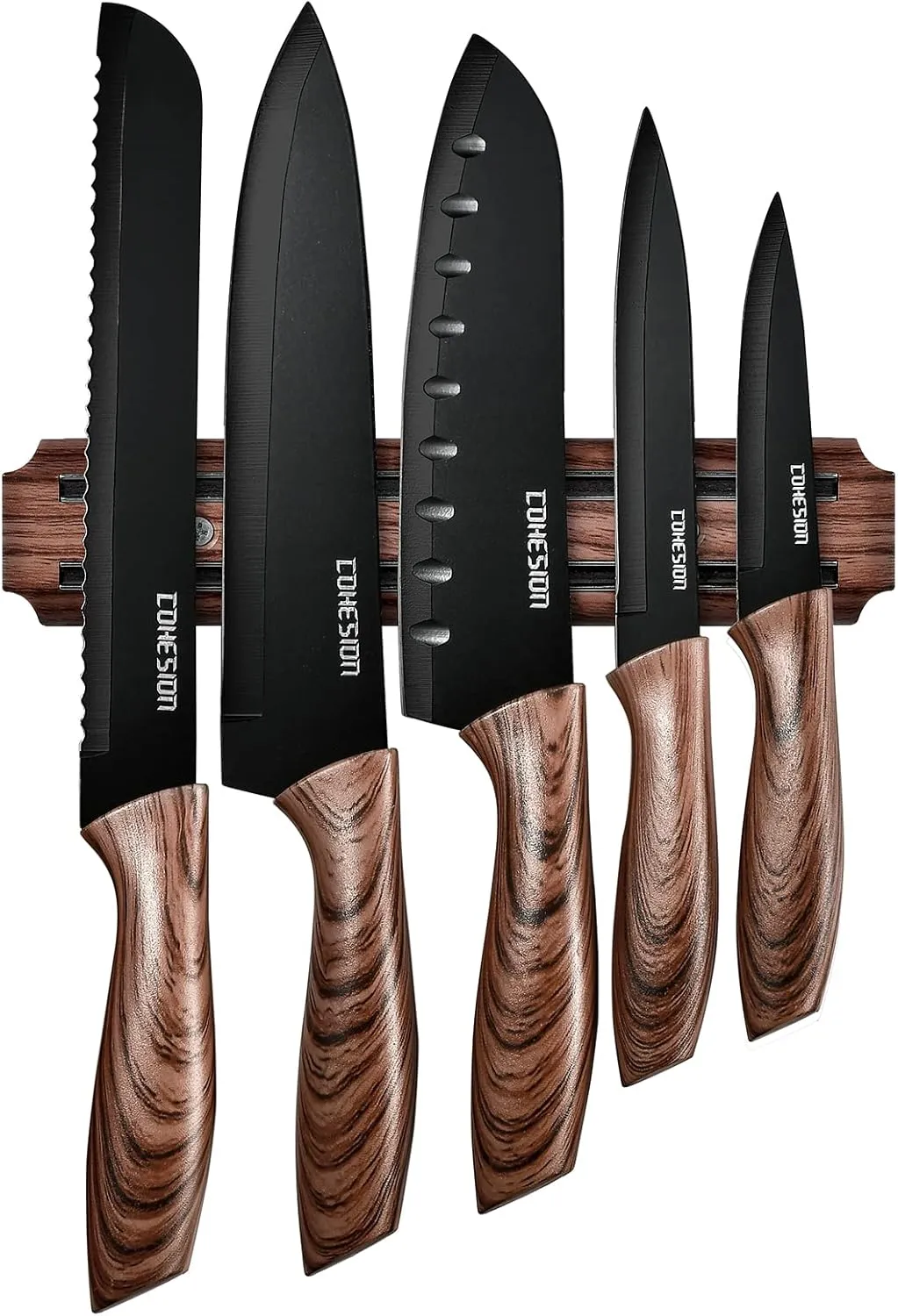 Cohesion 5 PCS Kitchen Knife Set with Magnetic Knife Holder for Wall, Ultra Sharp Chef Boxed Knife Set With Sheathes for Multipurpose Cooking with Ergonomic Handle
