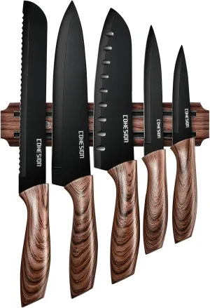 Cohesion 5 PCS Kitchen Knife Set with Magnetic Knife Holder for Wall, Ultra Sharp Chef Boxed Knife Set With Sheathes for Multipurpose Cooking with Ergonomic Handle