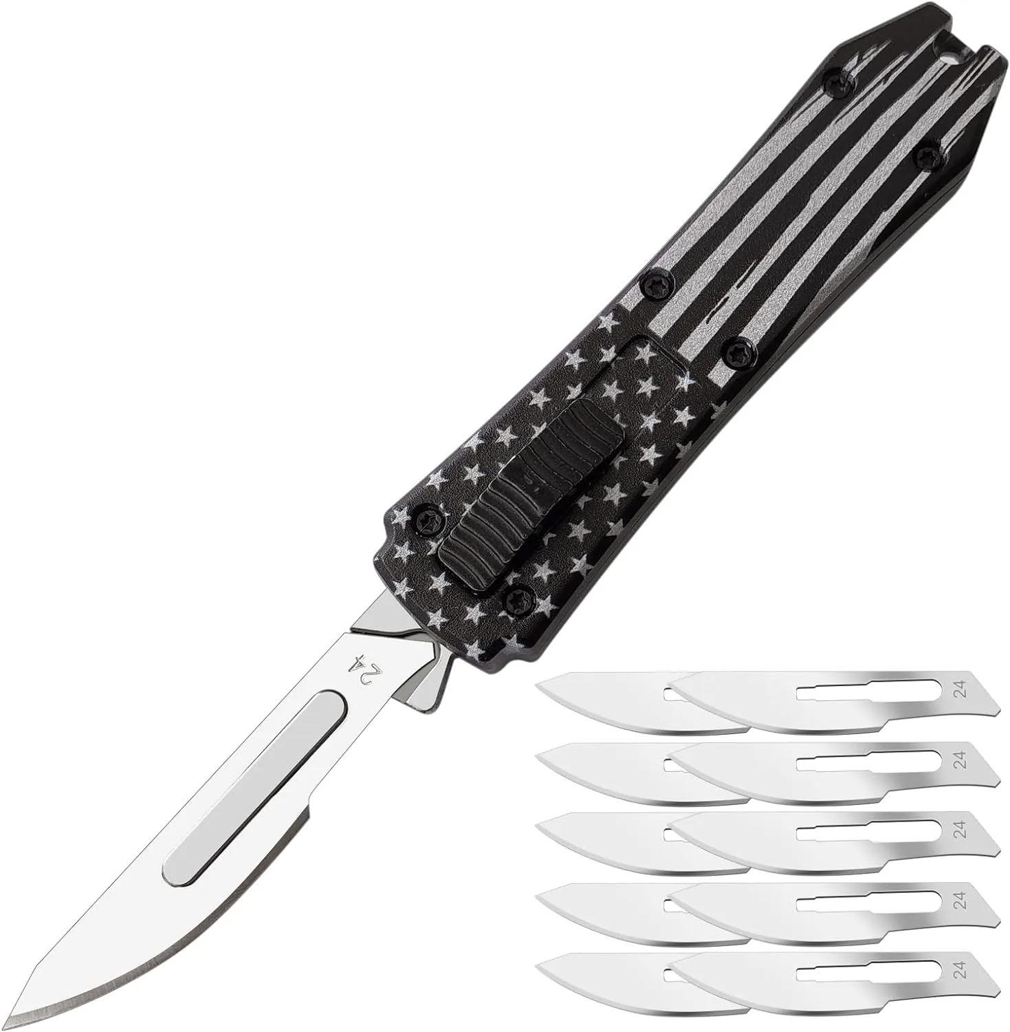 coldown EDC Pocket Knife, Folding Utility Knives with Clip, Retractable Box Cutter, Small Scalpel Knife with 10pcs Razor Sharp Surgical Carbon Steel Replacement Blades #24, EDC Knives for Men Women
