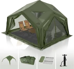Coody | Rbm Outdoors Koala/Hub/Octopus Inflatable Tents for Camping with Stove Jack, 2/8/10 Person Luxury Canvas Blow Up Tent, 2 Room, Easy Setup Casa de Campaña, Large Inflatable House with Pump