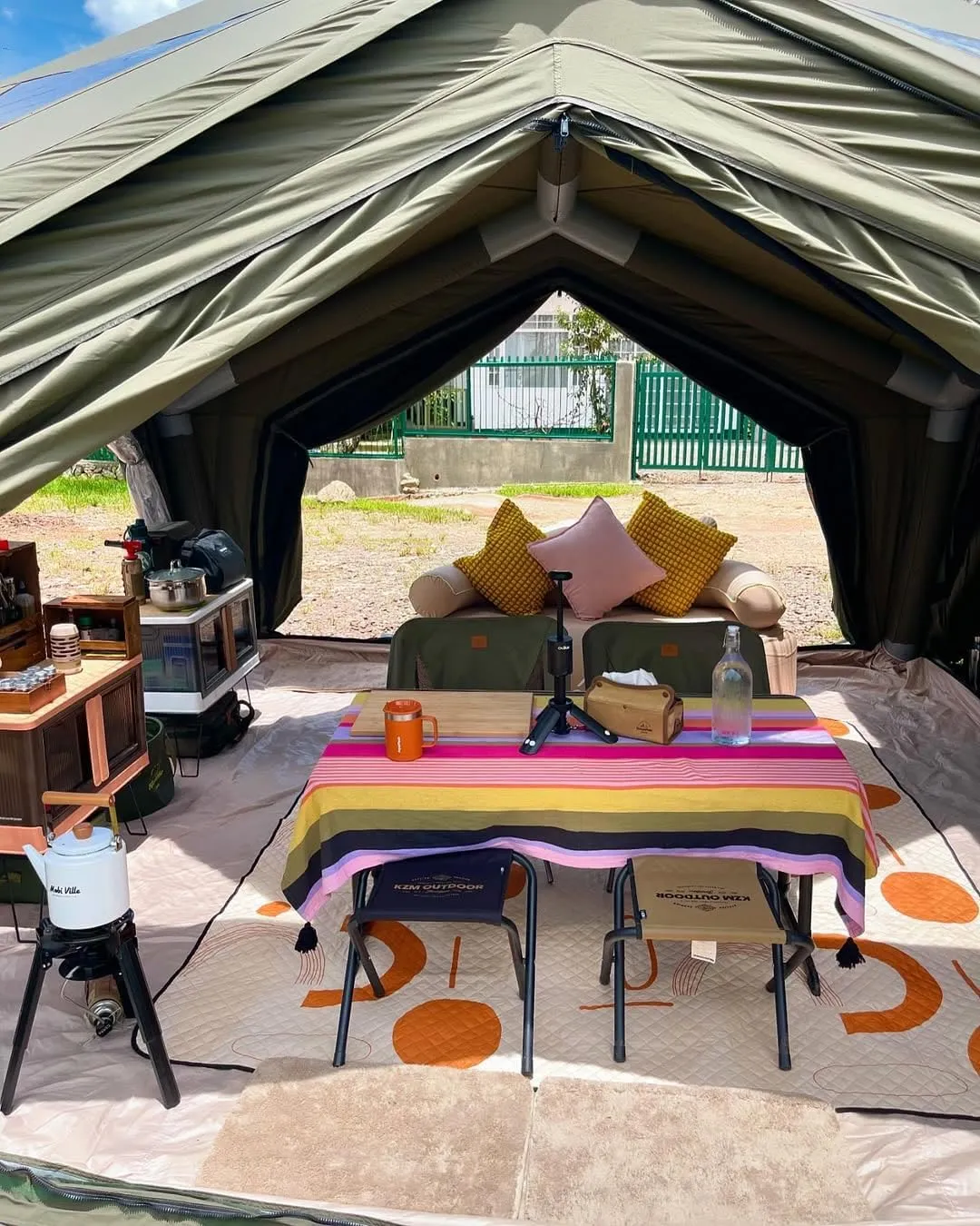 Coody | Rbm Outdoors Koala/Hub/Octopus Inflatable Tents for Camping with Stove Jack, 2/8/10 Person Luxury Canvas Blow Up Tent, 2 Room, Easy Setup Casa de Campaña, Large Inflatable House with Pump