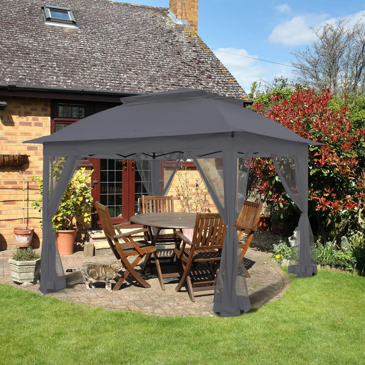 COOS BAY 11x11 Pop-Up Instant Gazebo Tent with Mosquito Netting Outdoor Canopy Shelter with 121 Square Feet of Shade (Dark Gray)
