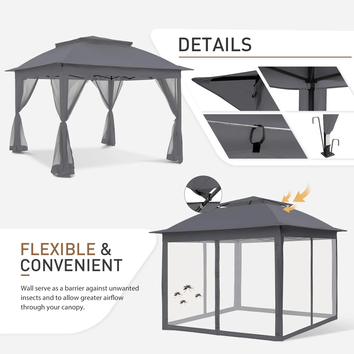 COOS BAY 11x11 Pop-Up Instant Gazebo Tent with Mosquito Netting Outdoor Canopy Shelter with 121 Square Feet of Shade (Dark Gray)