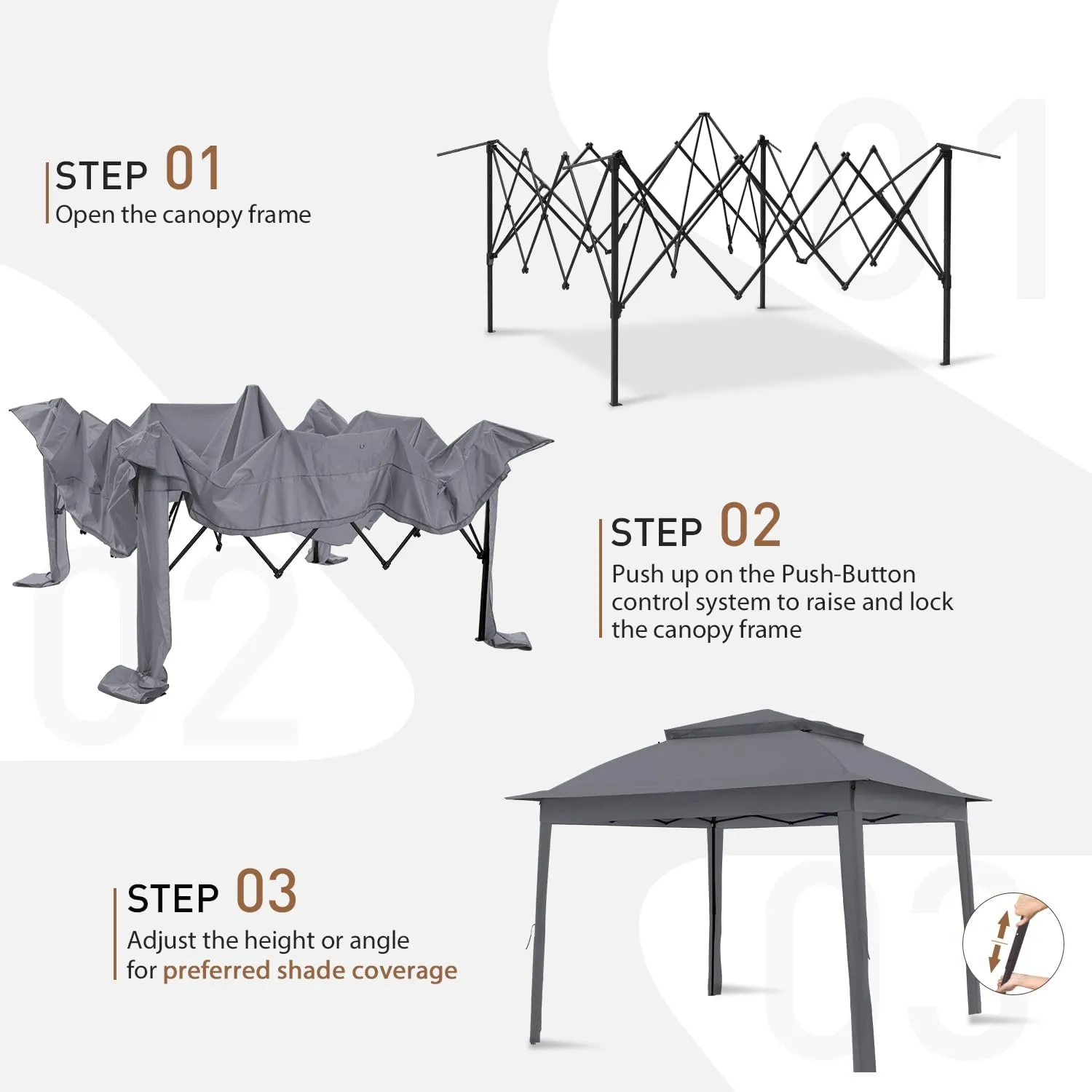 COOS BAY 11x11 Pop-Up Instant Gazebo Tent with Mosquito Netting Outdoor Canopy Shelter with 121 Square Feet of Shade (Dark Gray)