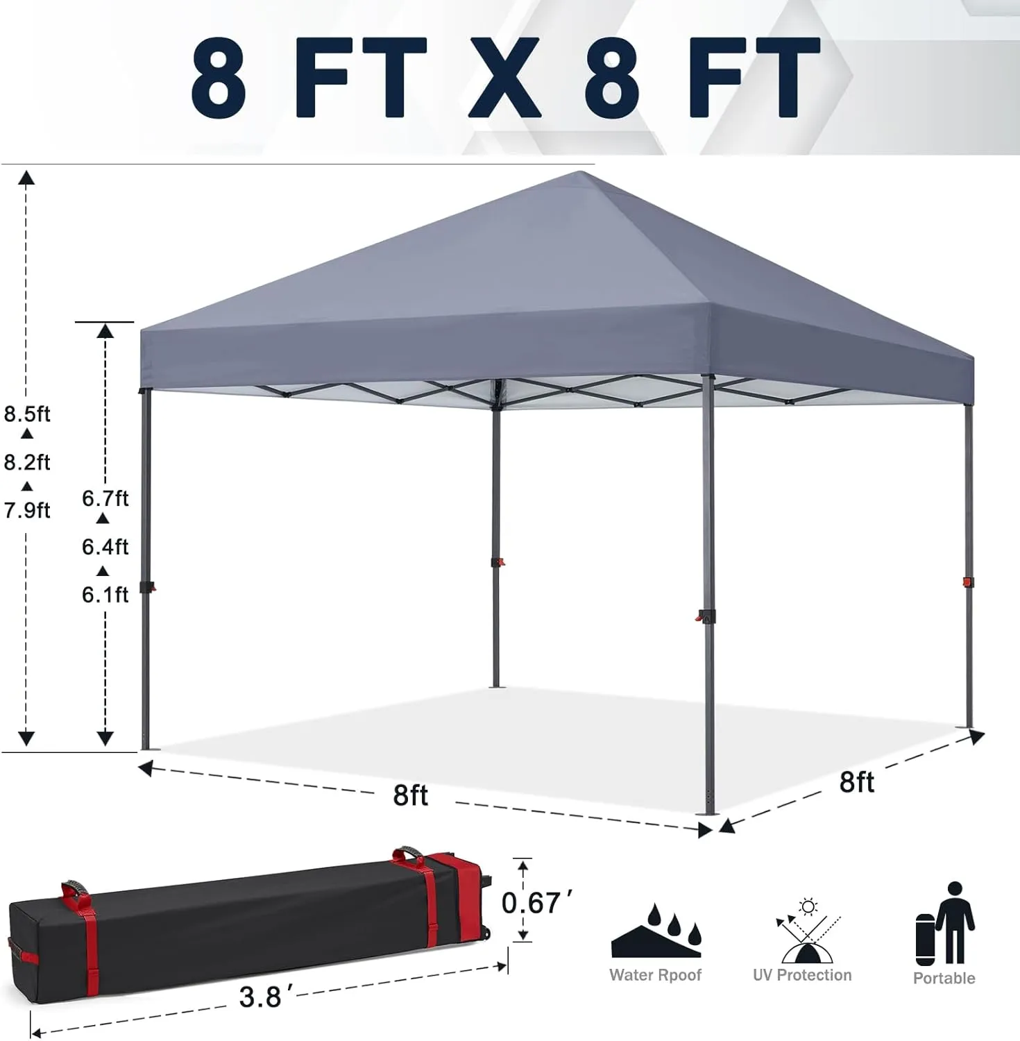 COOSHADE Easy Pop Up Tent 8x8Ft(Grey)