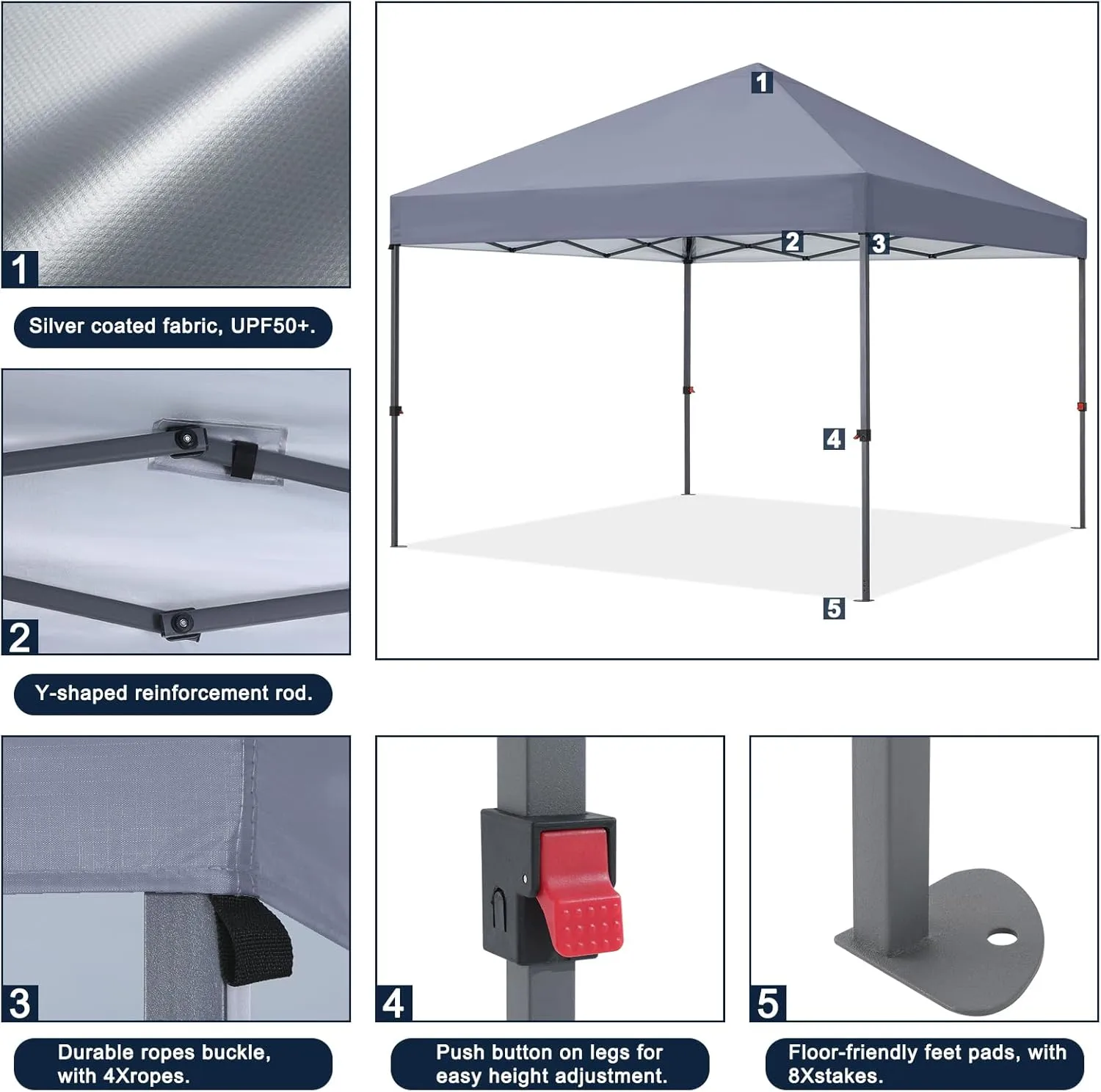 COOSHADE Easy Pop Up Tent 8x8Ft(Grey)