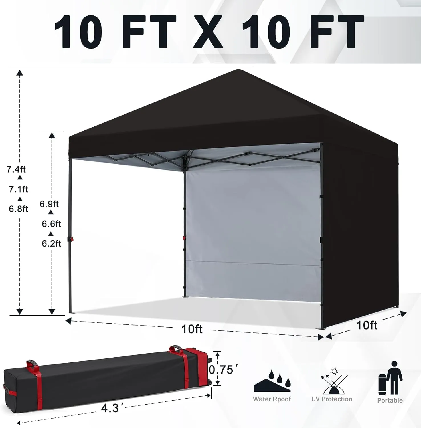 COOSHADE Pop Up Canopy Tent 10x10 with 2 Sidewalls, Outdoor Shade Instant Canopy Tents(Black)