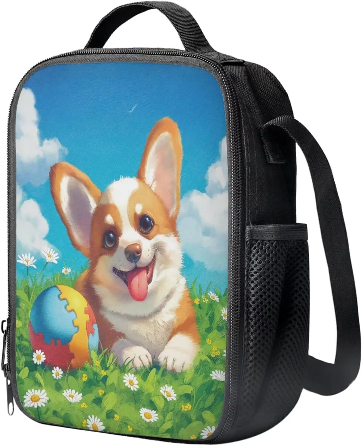 Corgi Backpack for School Girls Backpack with Lunch Box and Cute Pencil Pouch 3PCS Set Sturdy Bookbag with Compartments Casual Daypack Backpacks 17 inch Large School Bag for Elementary Girls