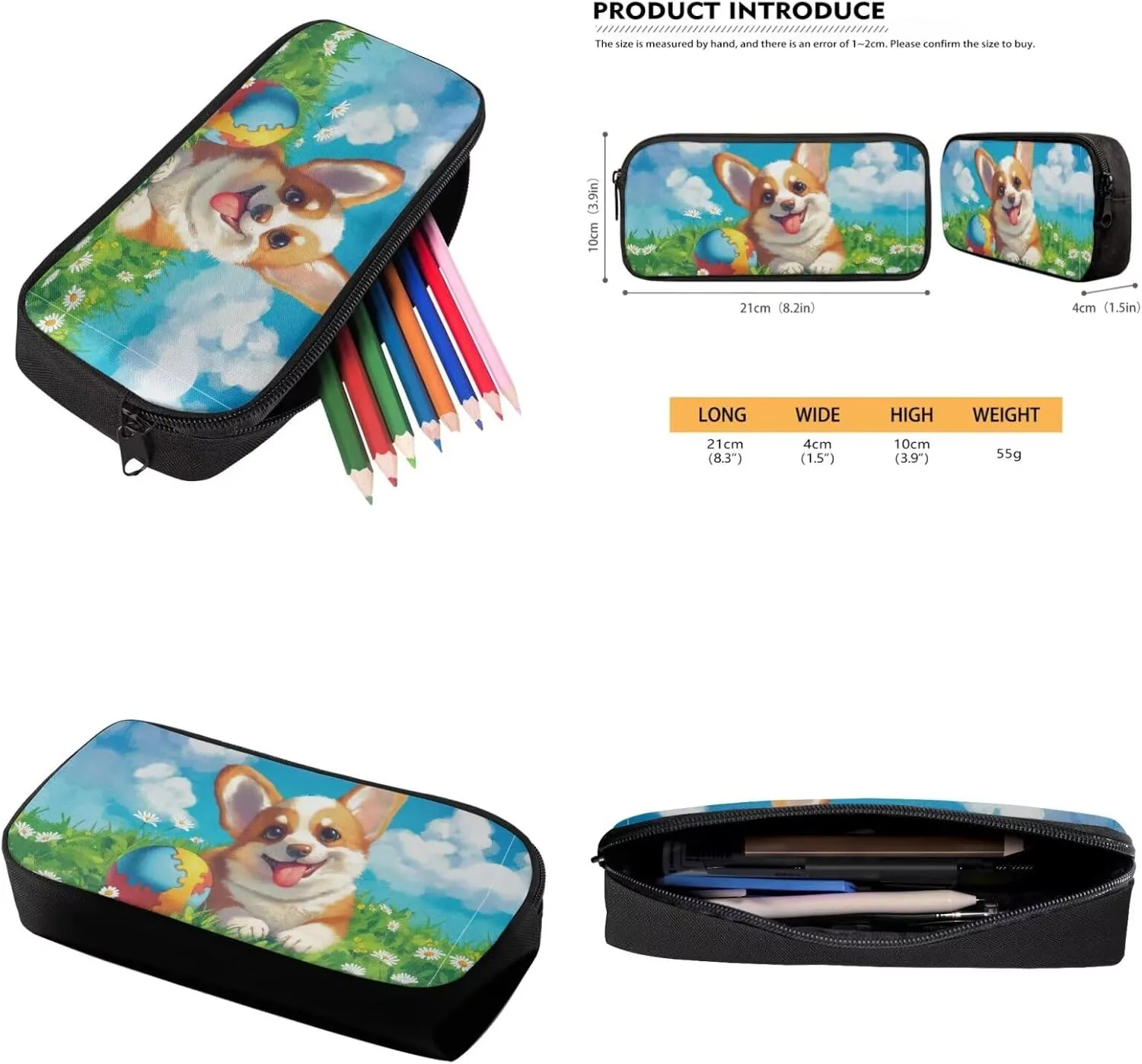 Corgi Backpack for School Girls Backpack with Lunch Box and Cute Pencil Pouch 3PCS Set Sturdy Bookbag with Compartments Casual Daypack Backpacks 17 inch Large School Bag for Elementary Girls