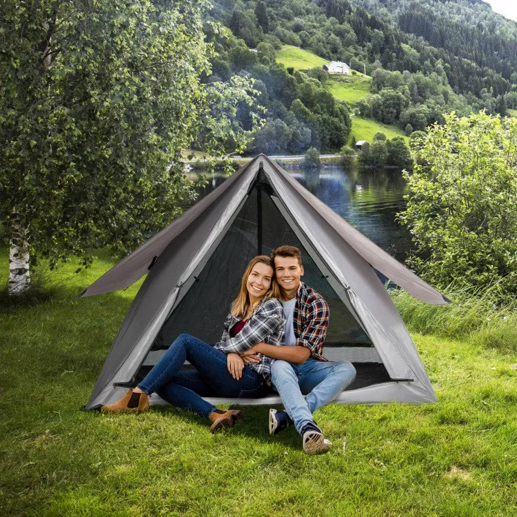 Costway Gray Pop-Up Camping Tent with Rainfly and Carry Bag - Suitable for Outdoor Camping and Travel
