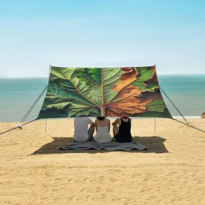 Creative Abstract Leaves Beach Canopy Tent Anti-UV & Wind Resistant, Camping Sun Shelter Easy Setup Portable,Outdoor Shade Tents with Sandbags,Sand Shovels,Ground Pegs & Stability Poles