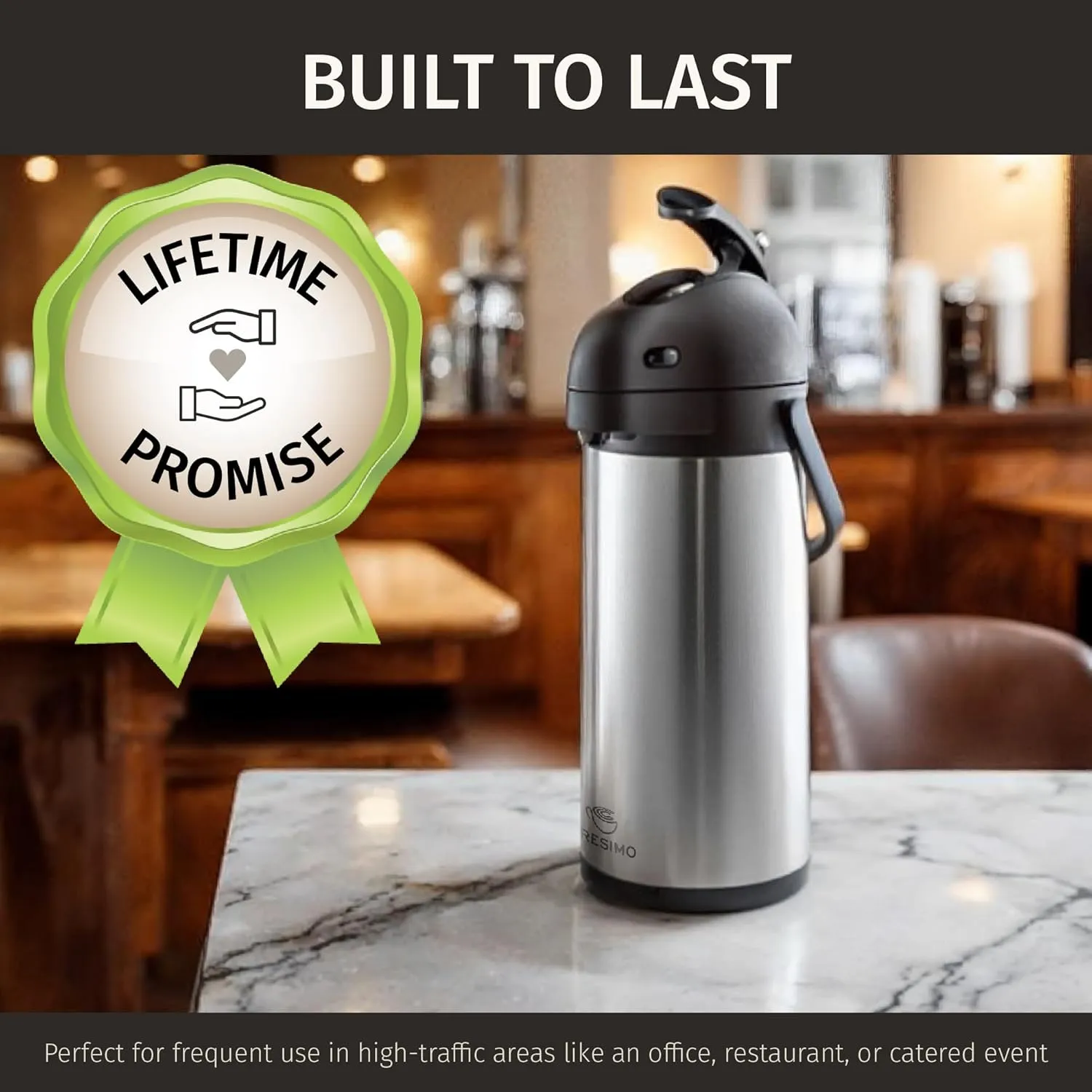 Cresimo 102oz Airpot Coffee Dispenser with Pump & Stainless Steel Table Tent Signs - 3L Airpots for Hot Beverages - Easy-to-Use Insulated Coffee Carafe with Pump & Beverage Labels