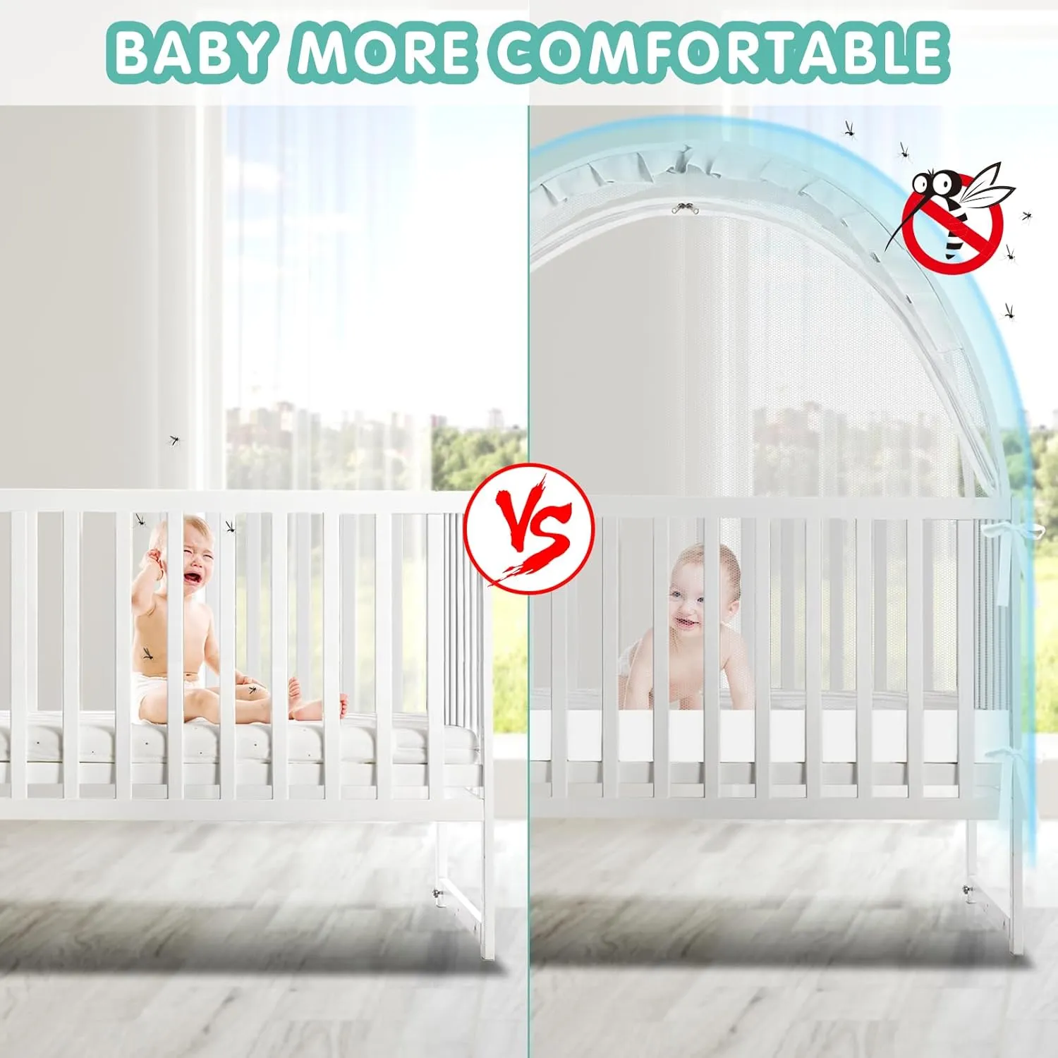 Crib Tent - Crib Net to Keep Baby in, Stop Baby from Climbing Out of Crib, Pop Up Crib Tent with Durable Breathable Net Double Zipper Strong Rods Installation Convenience