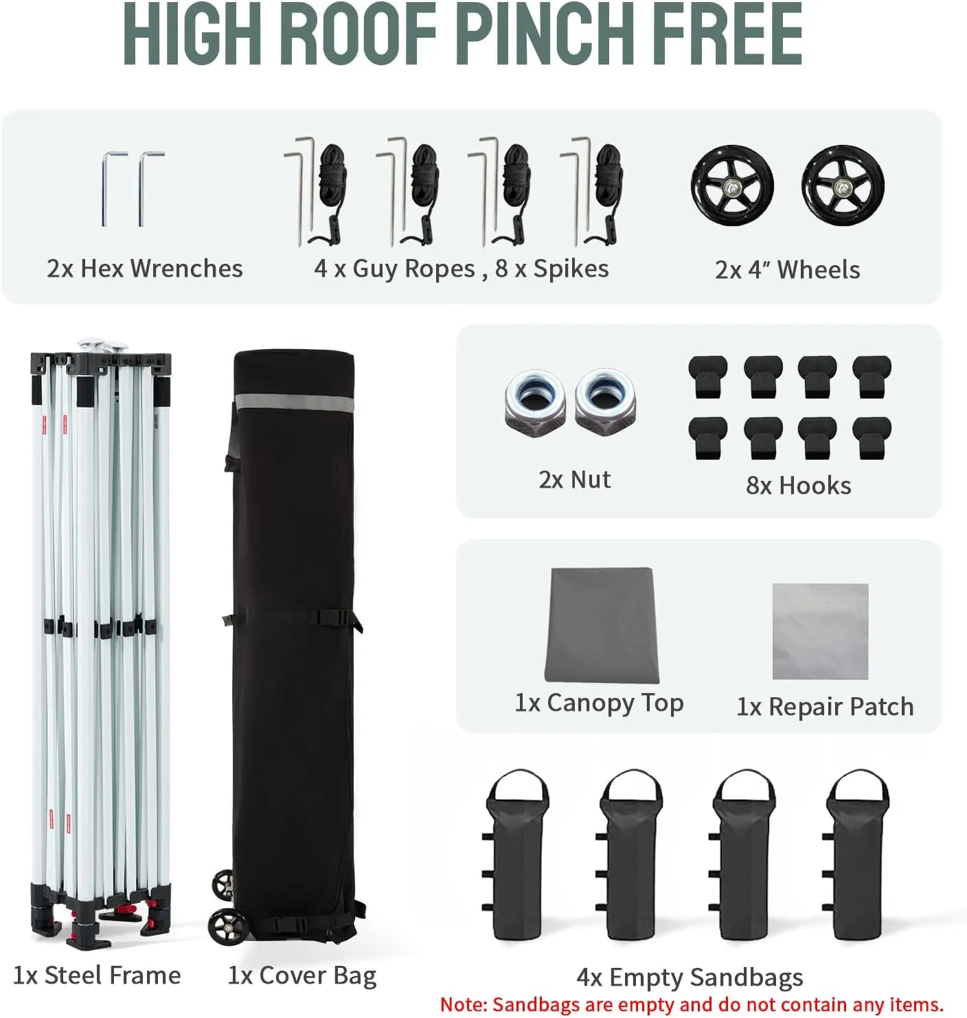 CROWN SHADES 10x15 Pop Up Canopy Tent, Thicken Frame Commercial Heavy Duty Tent, 8 Stakes & 4 Sandbags & 4 Ropes, Outdoor Canopies for Events, Parties,Grey