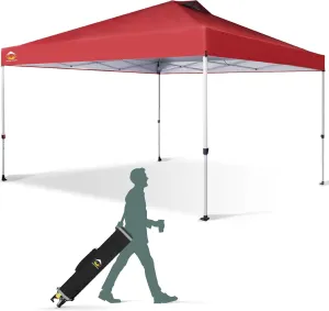 CROWN SHADES 12x12 Pop Up Canopy Outside Canopy, Patented One Push Tent Canopy with Wheeled Carry Bag, Bonus 8 Stakes and 4 Ropes, Red