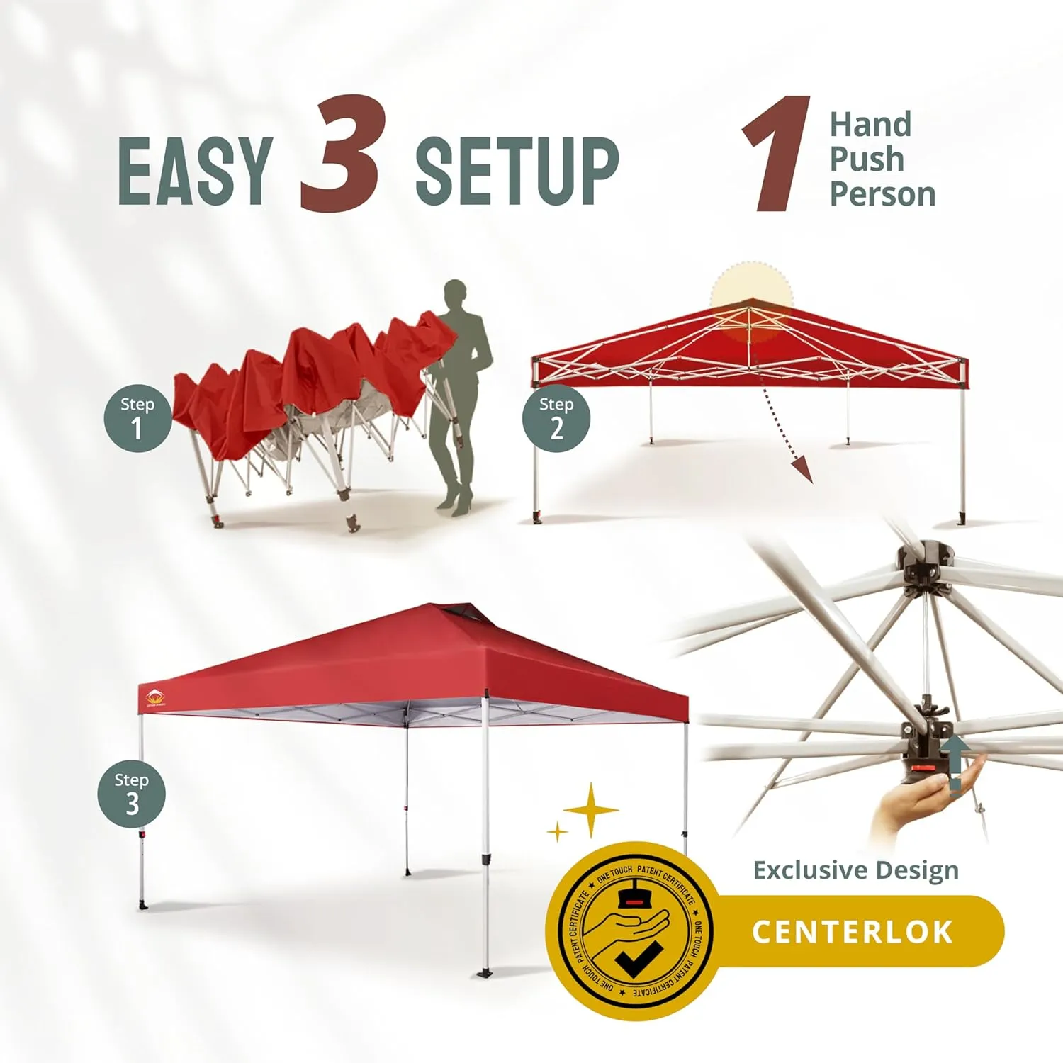 CROWN SHADES 12x12 Pop Up Canopy Outside Canopy, Patented One Push Tent Canopy with Wheeled Carry Bag, Bonus 8 Stakes and 4 Ropes, Red