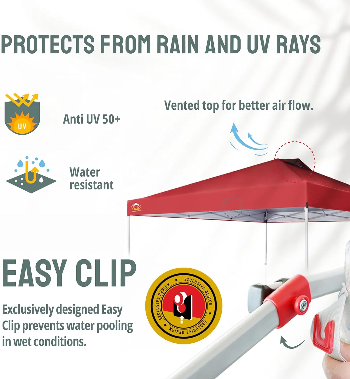 CROWN SHADES 12x12 Pop Up Canopy Outside Canopy, Patented One Push Tent Canopy with Wheeled Carry Bag, Bonus 8 Stakes and 4 Ropes, Red