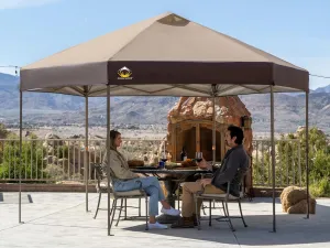 CROWN SHADES 14x14 Pop up Gazebo, Patented Center Lock 6-Sided Portable Gazebo, Easy Set Up, 300D Silver-Coated Fabric UV Resistant, Pop Up Canopy Tent for Patio, Outdoor Activities, Beige&Coffee