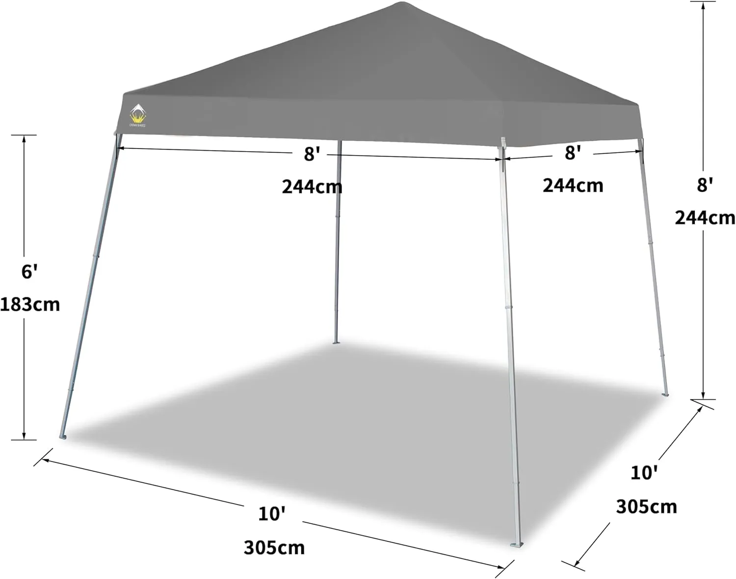 CROWN SHADES 8x8 Pop Up Canopy Tent, Slant Leg Outdoor Canopy with Carry Bag, Beach Tent, Sports Shelter(Gray)