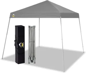 CROWN SHADES 8x8 Pop Up Canopy Tent, Slant Leg Outdoor Canopy with Carry Bag, Beach Tent, Sports Shelter(Gray)