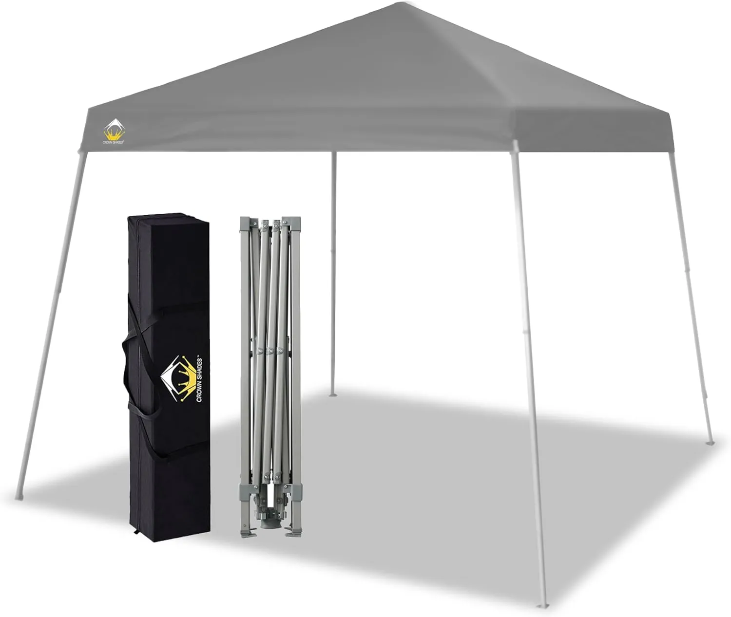 CROWN SHADES 8x8 Pop Up Canopy Tent, Slant Leg Outdoor Canopy with Carry Bag, Beach Tent, Sports Shelter(Gray)