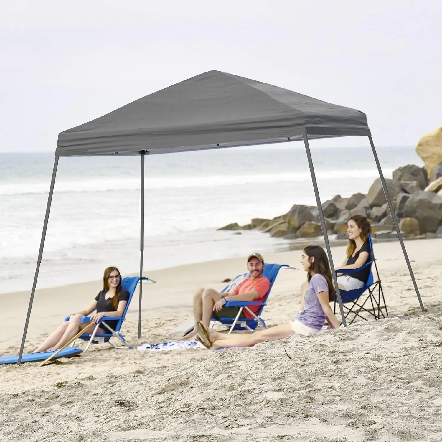 CROWN SHADES 8x8 Pop Up Canopy Tent, Slant Leg Outdoor Canopy with Carry Bag, Beach Tent, Sports Shelter(Gray)