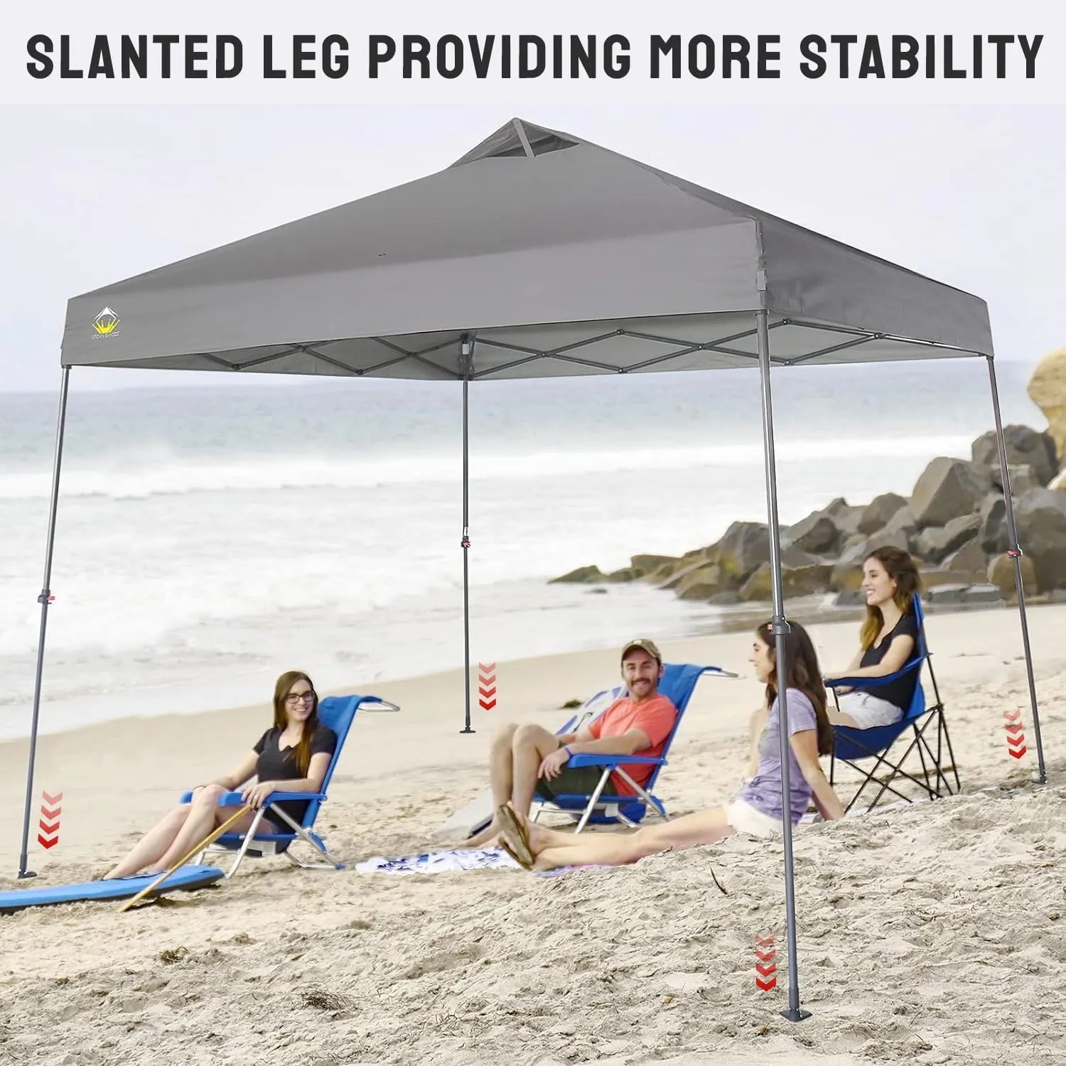 CROWN SHADES 9x9 Pop Up Canopy Tent Slanted Legs for Added Stability - Beach Tent Sun Shelter for Outdoor Shades - Canopy with 11x11 Base, with Carry Bag, Gray