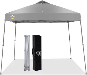 CROWN SHADES 9x9 Pop Up Canopy Tent Slanted Legs for Added Stability - Beach Tent Sun Shelter for Outdoor Shades - Canopy with 11x11 Base, with Carry Bag, Gray