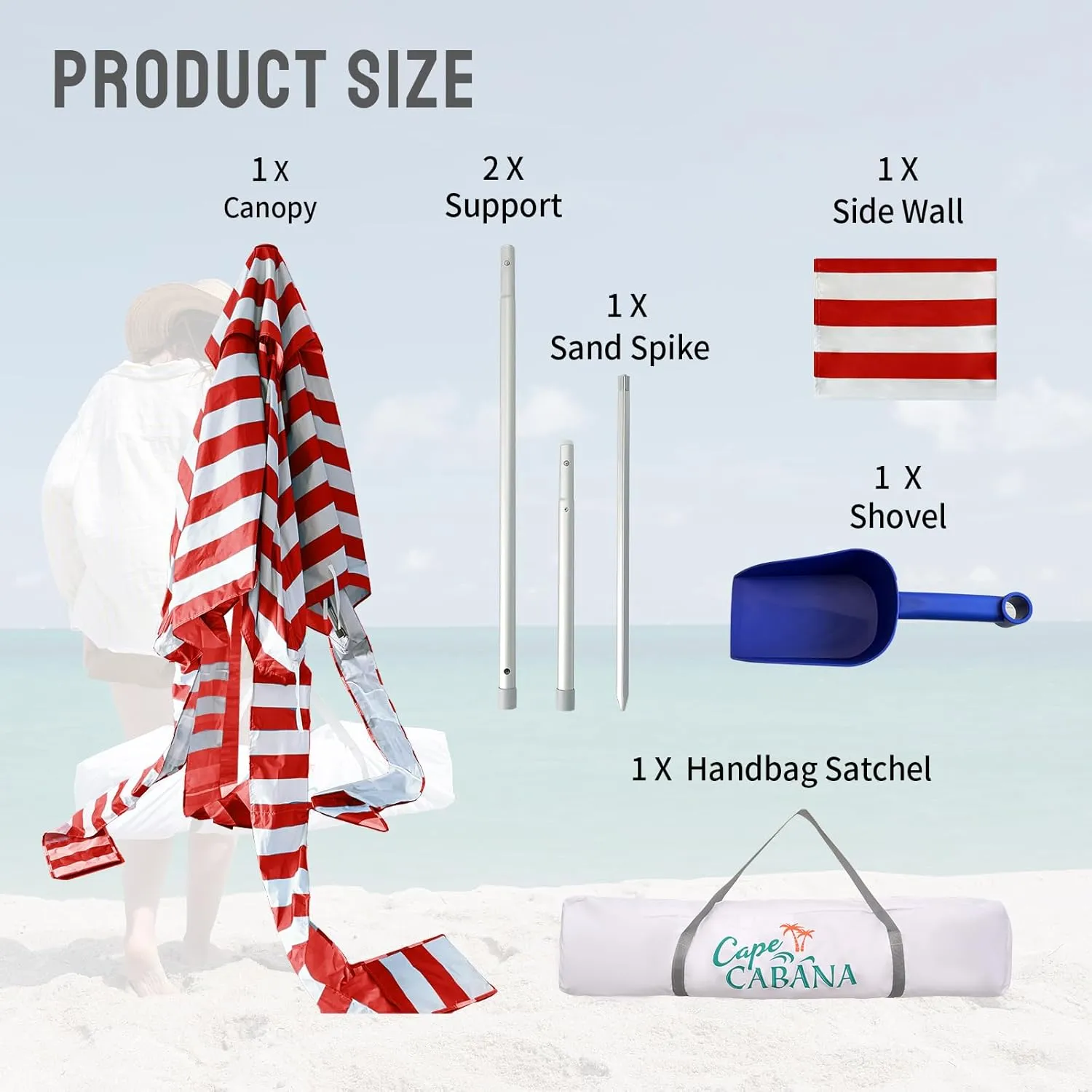 CROWN SHADES Beach Cabana 6.5 x 6.5, Cool Cabana Beach Tent Easy Pop Up - Beach Cabanas for Sand - UPF50  Protection with Sidewall and More Pockets, Red