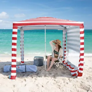 CROWN SHADES Beach Cabana 6.5 x 6.5, Cool Cabana Beach Tent Easy Pop Up - Beach Cabanas for Sand - UPF50  Protection with Sidewall and More Pockets, Red