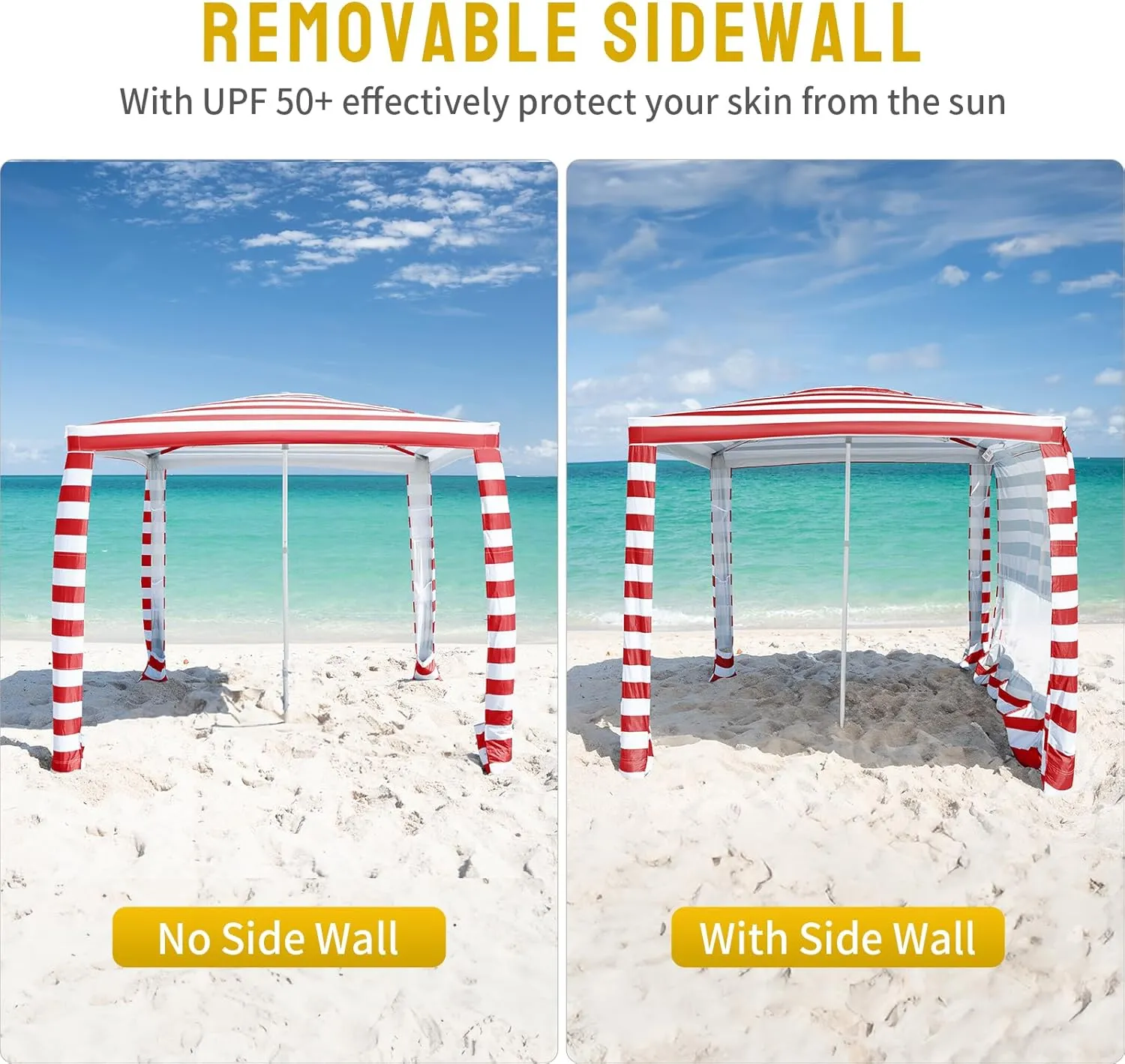 CROWN SHADES Beach Cabana 6.5 x 6.5, Cool Cabana Beach Tent Easy Pop Up - Beach Cabanas for Sand - UPF50  Protection with Sidewall and More Pockets, Red