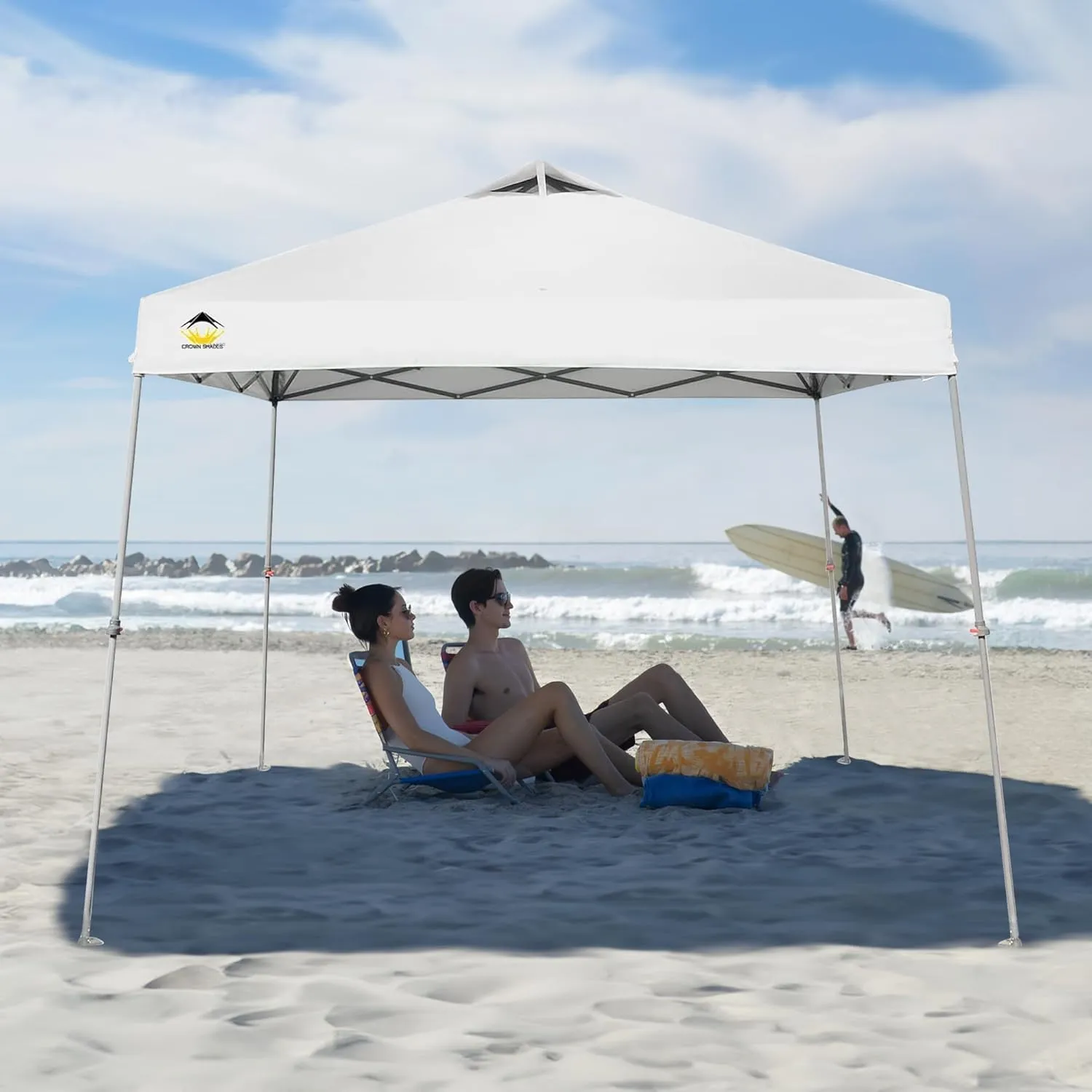 CROWN SHADES Pop Up Canopy - 11x11 Base Canopy Tent with One Push Setup - Pop Up Tent for Events, Parties, Camping - Gazebo with STO-N-Go Cover Bag, Silver Coated 9x9 Top, White