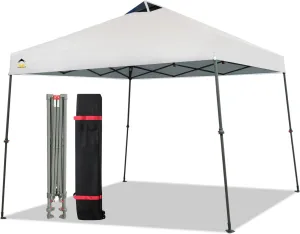 CROWN SHADES Pop Up Canopy - 11x11 Base Canopy Tent with One Push Setup - Pop Up Tent for Events, Parties, Camping - Gazebo with STO-N-Go Cover Bag, Silver Coated 9x9 Top, White