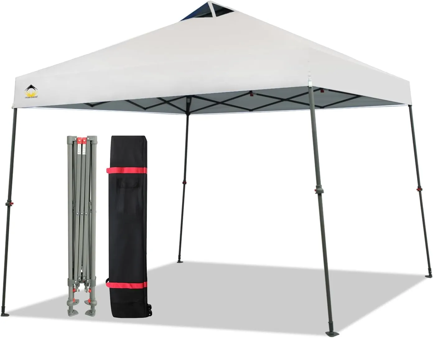 CROWN SHADES Pop Up Canopy - 11x11 Base Canopy Tent with One Push Setup - Pop Up Tent for Events, Parties, Camping - Gazebo with STO-N-Go Cover Bag, Silver Coated 9x9 Top, White