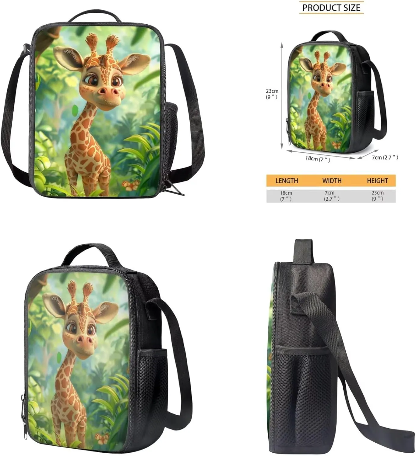 Cute Giraffe Backpack for Girls Boys Backpack with Lunch Box and Large Pencil Pouch 3Pcs Set 15" Sturdy Bookbag with Front Pocket for School Kids Lightweight Kindergarten School Bag