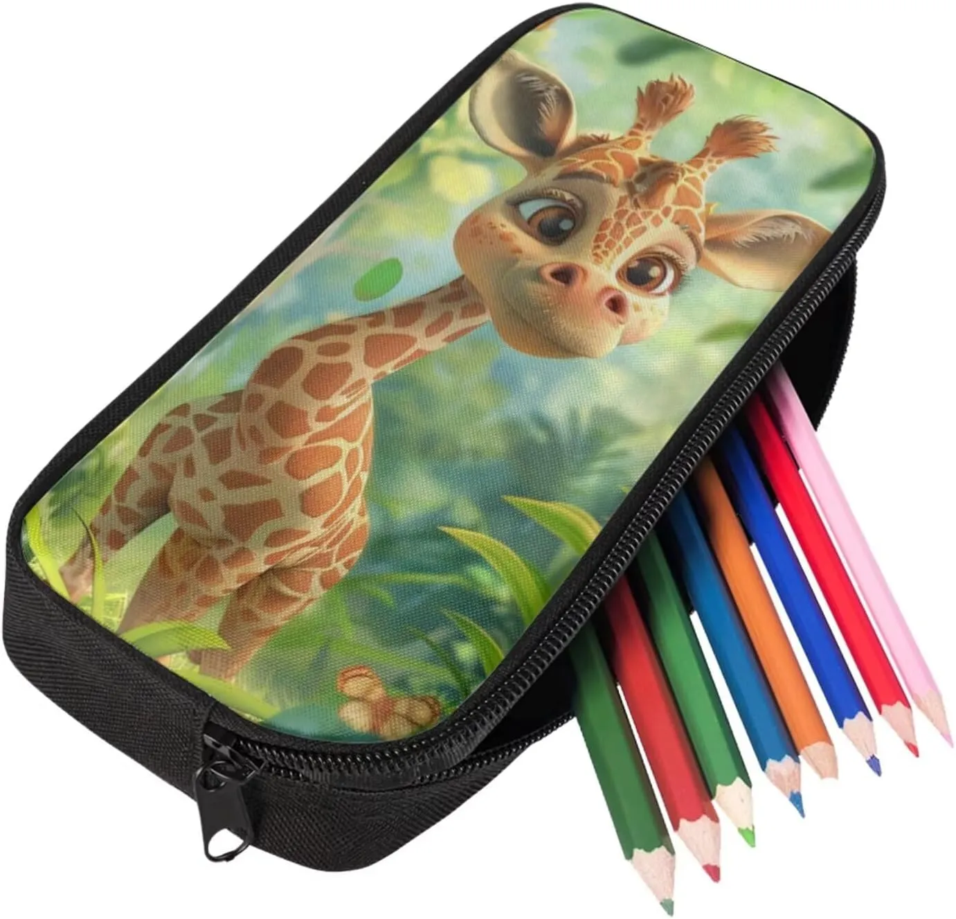 Cute Giraffe Backpack for Girls Boys Backpack with Lunch Box and Large Pencil Pouch 3Pcs Set 15" Sturdy Bookbag with Front Pocket for School Kids Lightweight Kindergarten School Bag