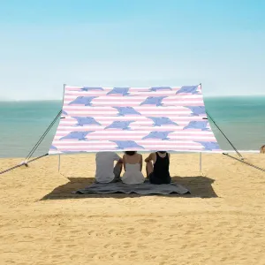 Cute Sea Stingray Beach Canopy Tent Anti-UV & Wind Resistant, Pink Stripes Camping Sun Shelter Easy Setup Portable,Outdoor Shade Tents with Sandbags,Sand Shovels,Ground Pegs & Stability Poles
