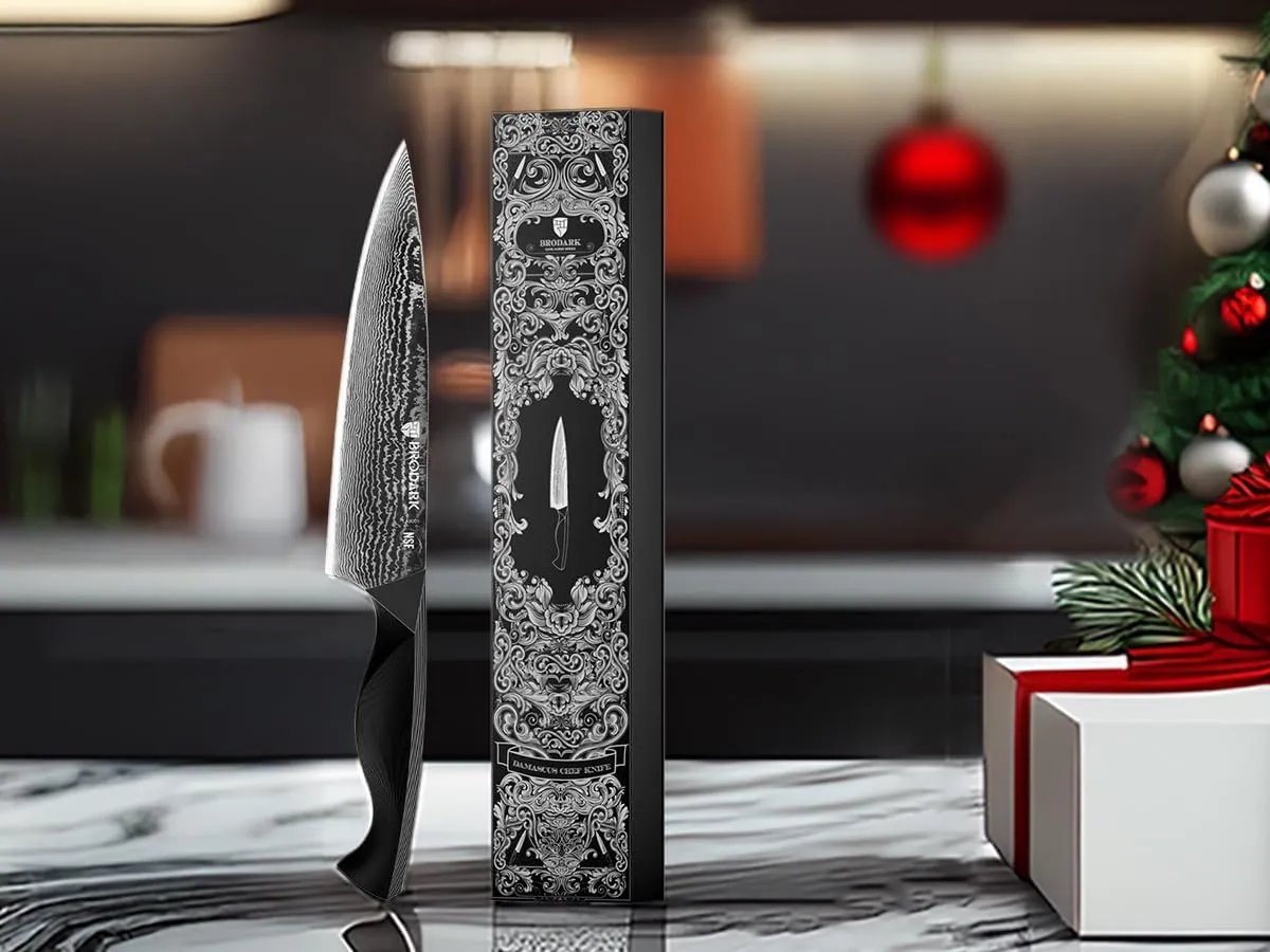 Damascus Chef Knife 8 Inch: Ultra Sharp Kitchen Knife, Japanese Knife with Full-Tang Ergonomic Handle, Cooking Knife for Home, Restaurant (Dark Horse Series)