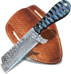 Damascus Steel Knife, 8" Full Tang with Wooden Handle - Bully Cutter & Skinning Knife for Outdoor Use