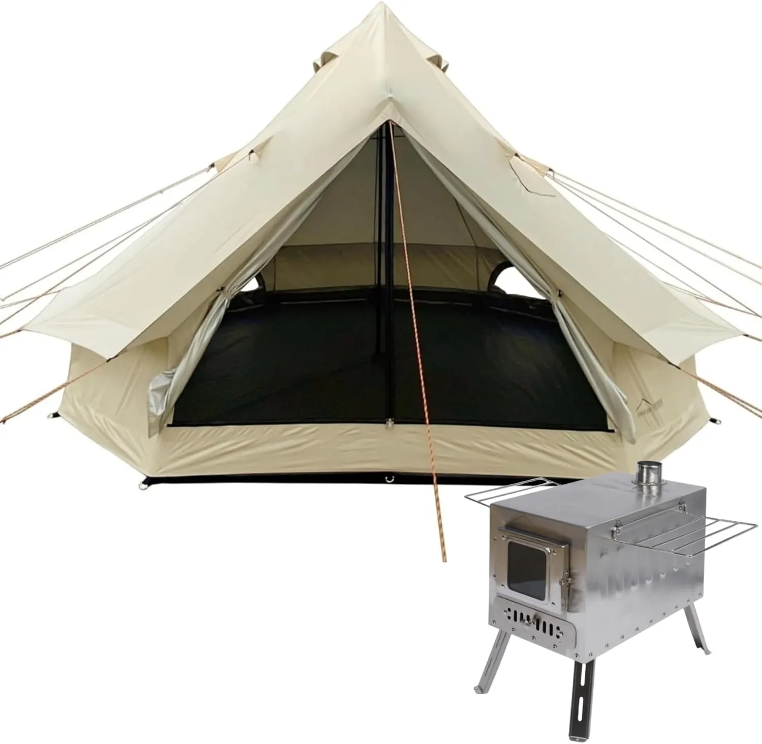 DANCHEL OUTDOOR B2 Portable Yurt Tent for 4 Person Family Camping Tent, 4 Season 300D Oxford Bell Tent with CS6 Large Wood Sotve for All Year Living,13ft/4M