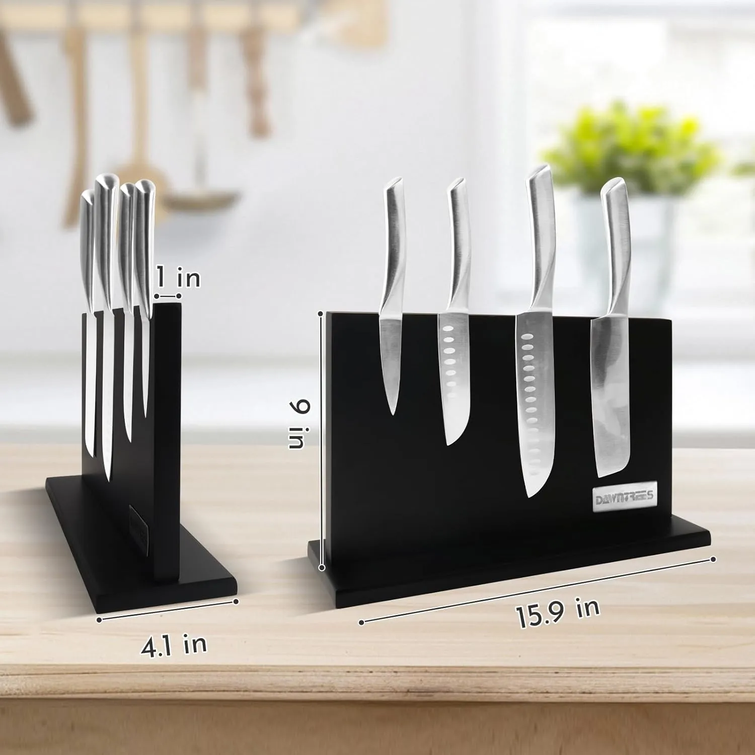 DAWNTREES Large Black Magnetic Knife Holder, 16 Inch XXL Magnetic Knife Block Kitchen Counter Universal Knife Display Rack Multifunctional Storage