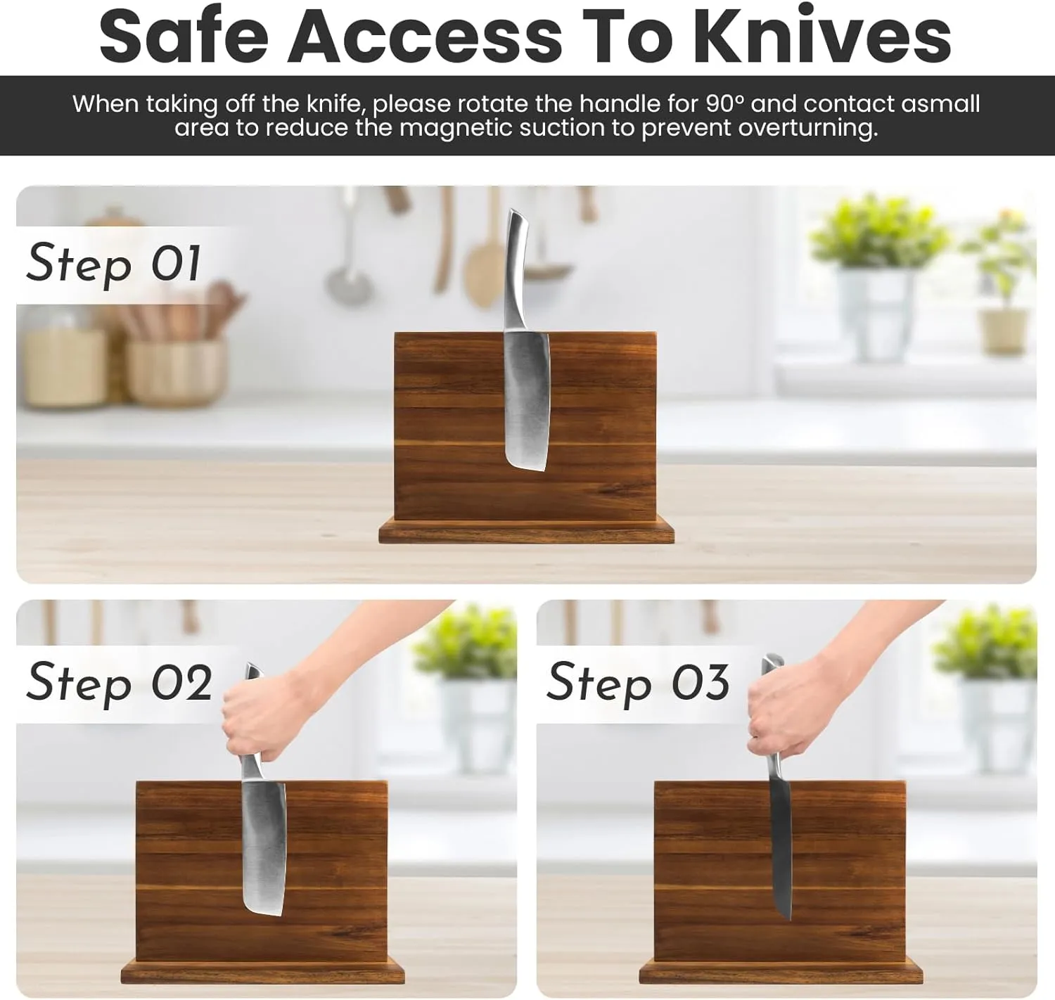 DAWNTREES Large Magnetic Knife Holder, Wooden 16 Inch Double-sided Magnetic Knife Block Kitchen Counter Universal Knife Display Rack Multifunctional Storage