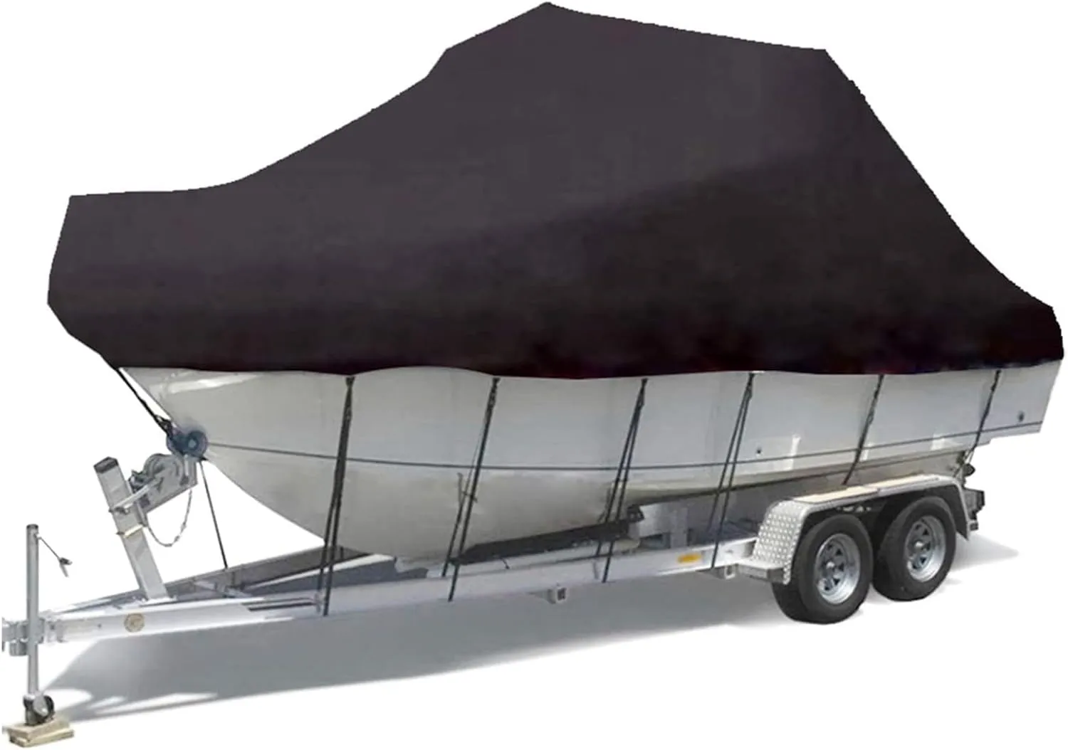 Deck Boat Covers Boat Tarp,Heavy Duty 600D Marine Grade Anti-Uv Oxford Trailerable Waterproof Boatcover Center Console Boat CoverFits V-Hull, Runabout Boat Cover,Black,21~24FT