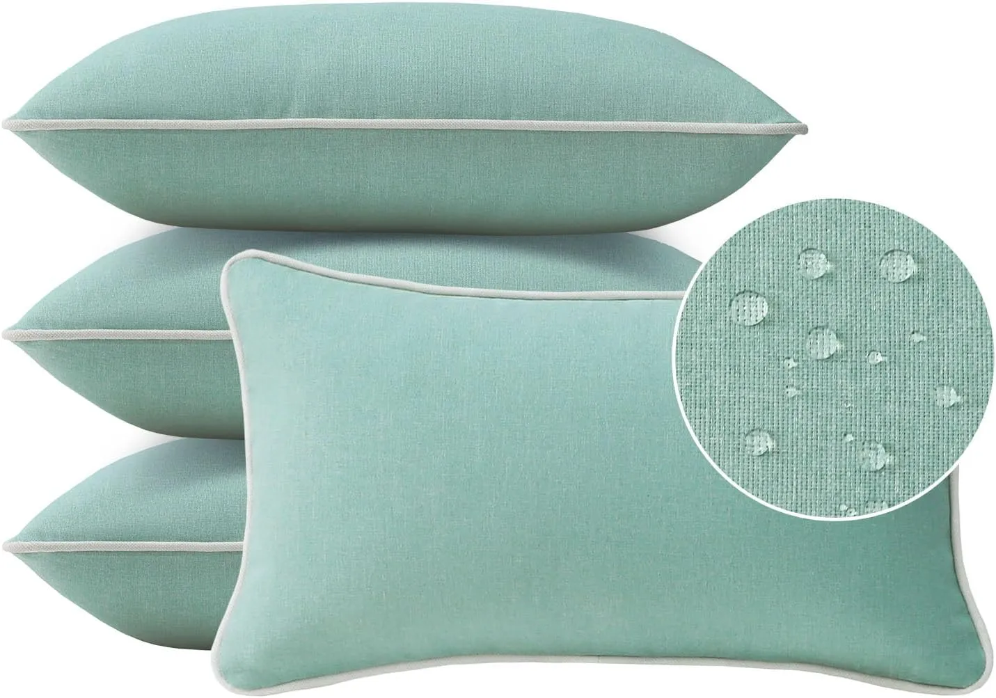 Decorative Outdoor Waterproof Throw Pillows with Inserts, Set of 4, 20" x12" Pillows for Patio, Backyard, Bed, Couch, and Patio Furniture, Aqua Green