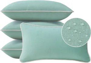Decorative Outdoor Waterproof Throw Pillows with Inserts, Set of 4, 20" x12" Pillows for Patio, Backyard, Bed, Couch, and Patio Furniture, Aqua Green