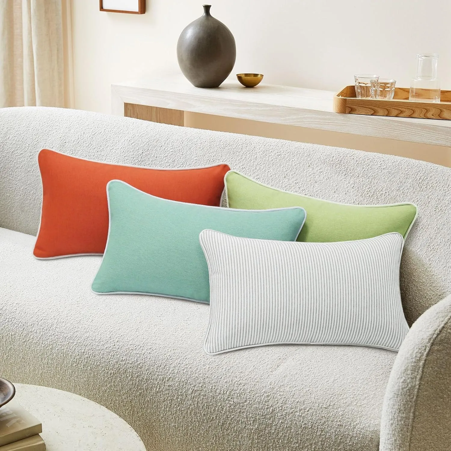 Decorative Outdoor Waterproof Throw Pillows with Inserts, Set of 4, 20" x12" Pillows for Patio, Backyard, Bed, Couch, and Patio Furniture, Aqua Green
