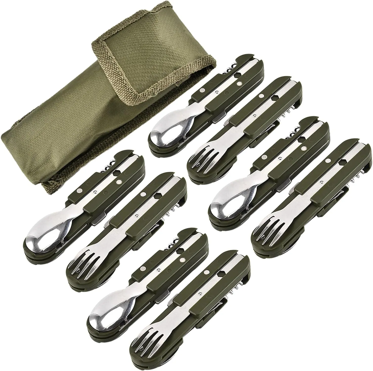 Detachable Camping Tableware Set - Portable 5-in-1 Stainless Steel Travel Set, Multifunctional Folding Outdoor Utensils (8 Packs)