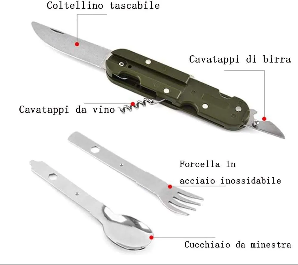 Detachable camping tableware set,Portable 5-in-1 stainless steel travel tableware,Multifunctional folding tableware,Outdoor tableware Travel tableware (4packs)